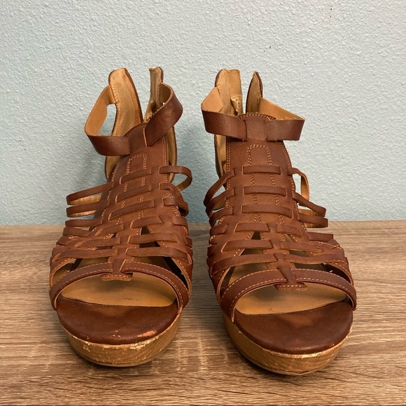 American Eagle Gladiator Peep Toe Wedge Heels - Brown - Size 11 - Picture 2 of 8